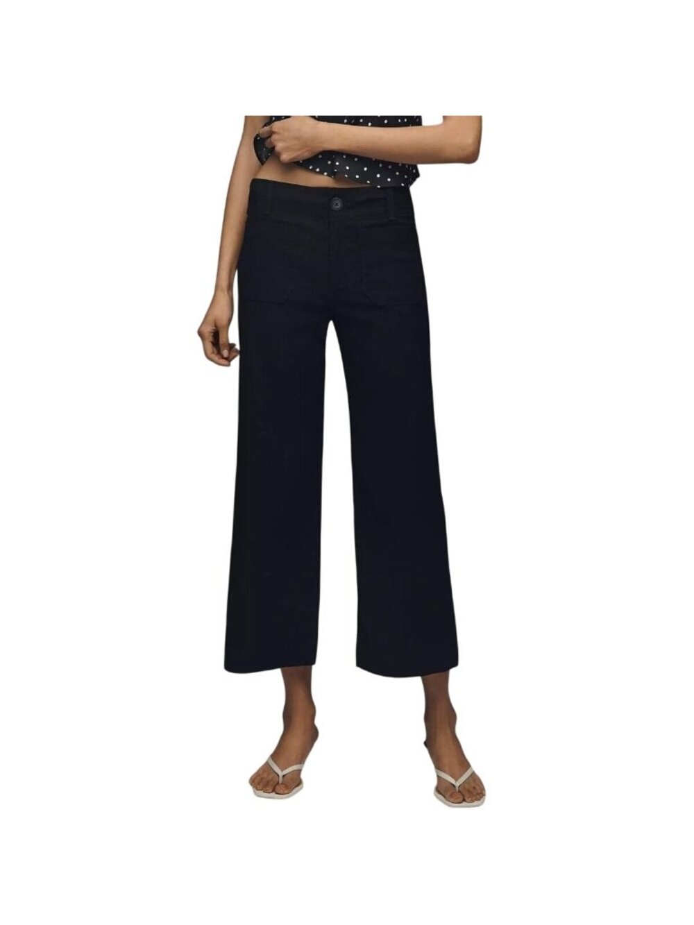 Maeve Anthropologie Women Size 29 The Colette Wide-Leg Crop Pant Black Stretch